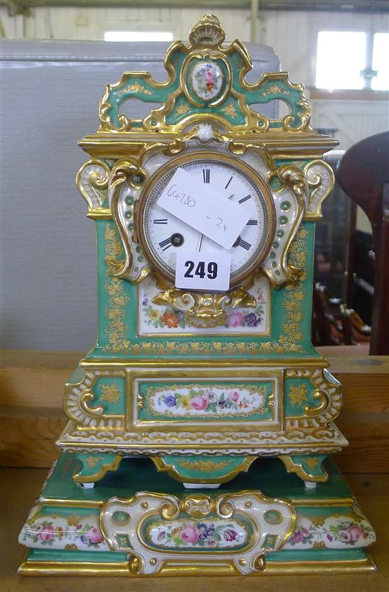 Green porcelain mantel clock